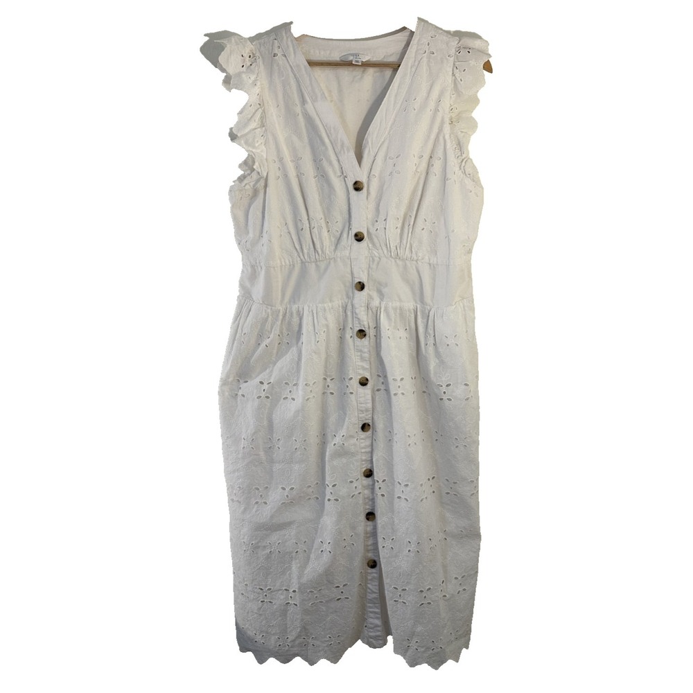 Womans Eyelet Cotton Button Front Mini‎ Dress Size 2X Flutter Sleeve Cottagecore